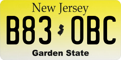 NJ license plate B83OBC
