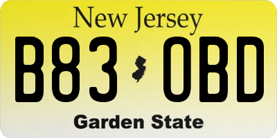 NJ license plate B83OBD