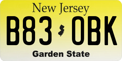 NJ license plate B83OBK