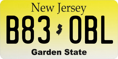NJ license plate B83OBL