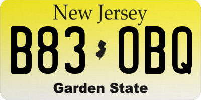 NJ license plate B83OBQ