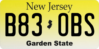 NJ license plate B83OBS