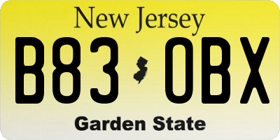 NJ license plate B83OBX