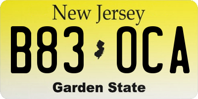 NJ license plate B83OCA