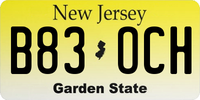 NJ license plate B83OCH