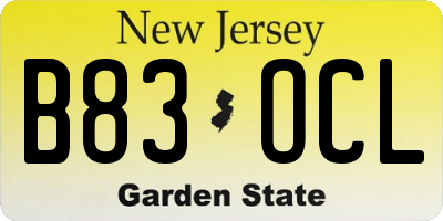 NJ license plate B83OCL