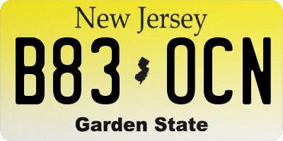 NJ license plate B83OCN