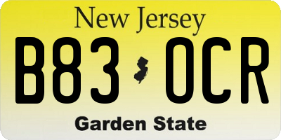 NJ license plate B83OCR