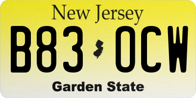 NJ license plate B83OCW