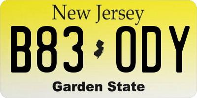 NJ license plate B83ODY