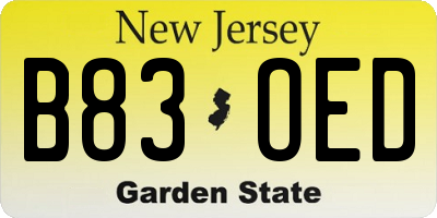 NJ license plate B83OED