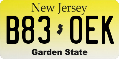 NJ license plate B83OEK