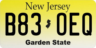 NJ license plate B83OEQ