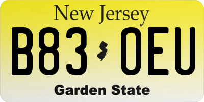 NJ license plate B83OEU