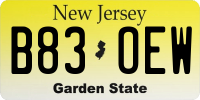 NJ license plate B83OEW