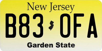NJ license plate B83OFA