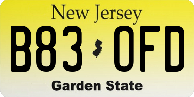 NJ license plate B83OFD