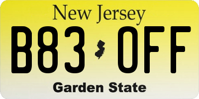 NJ license plate B83OFF