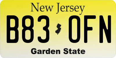 NJ license plate B83OFN