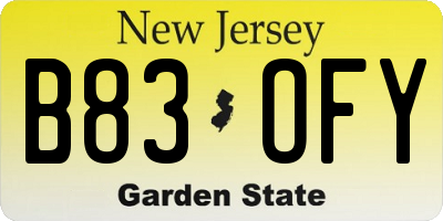 NJ license plate B83OFY