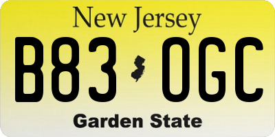 NJ license plate B83OGC