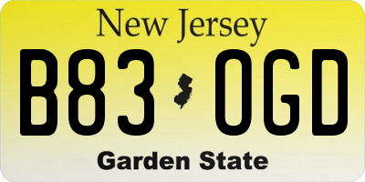 NJ license plate B83OGD