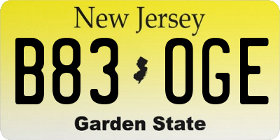 NJ license plate B83OGE