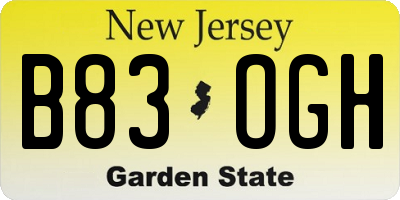NJ license plate B83OGH