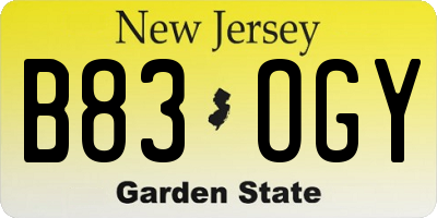 NJ license plate B83OGY