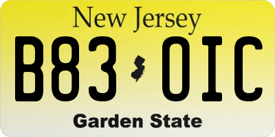 NJ license plate B83OIC