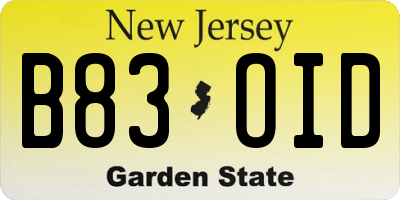 NJ license plate B83OID
