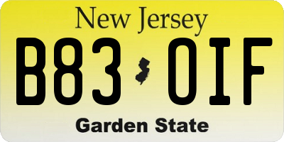 NJ license plate B83OIF