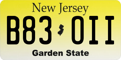 NJ license plate B83OII