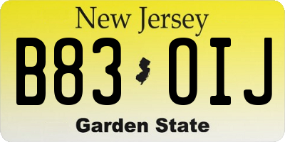 NJ license plate B83OIJ
