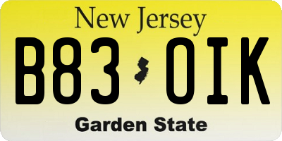 NJ license plate B83OIK