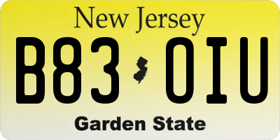 NJ license plate B83OIU