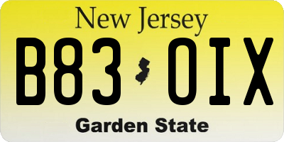 NJ license plate B83OIX