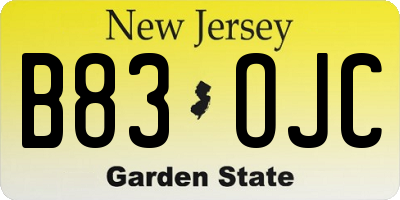 NJ license plate B83OJC