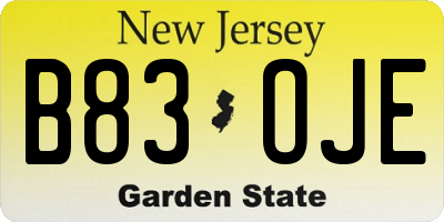 NJ license plate B83OJE