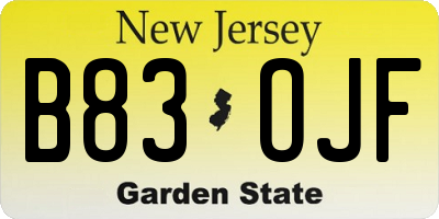 NJ license plate B83OJF