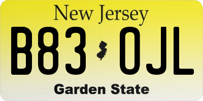 NJ license plate B83OJL
