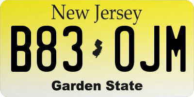 NJ license plate B83OJM