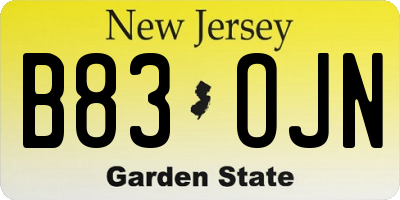 NJ license plate B83OJN