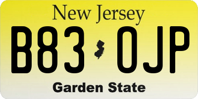 NJ license plate B83OJP