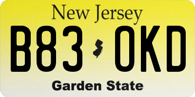 NJ license plate B83OKD