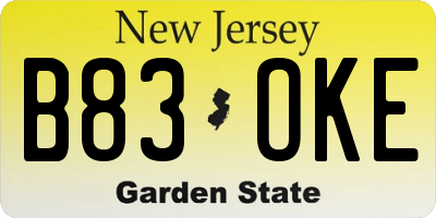 NJ license plate B83OKE