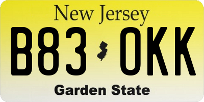 NJ license plate B83OKK
