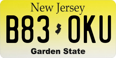 NJ license plate B83OKU
