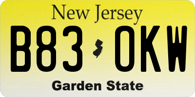 NJ license plate B83OKW