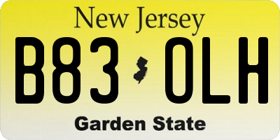 NJ license plate B83OLH